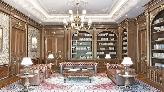 Living room with library