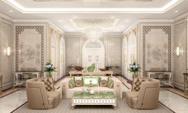 This picture shows a large, white painting of two horses standing side by side in a meadow. The horses are facing forward, with their heads held high and proud. The meadow they are in is painted in several shades of green and yellow, giving the painting an almost dream-like atmosphere.