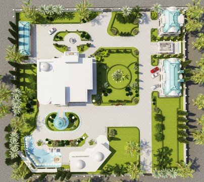 This picture shows a herd of sheep grazing on a hillside in a rural landscape, with a small lake and trees in the background. The sheep appear to have been recently sheared, and the surrounding fields have been newly mown.