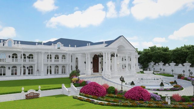 A modern living room featuring beige furniture, an abstract painting, and accent walls of different textures.