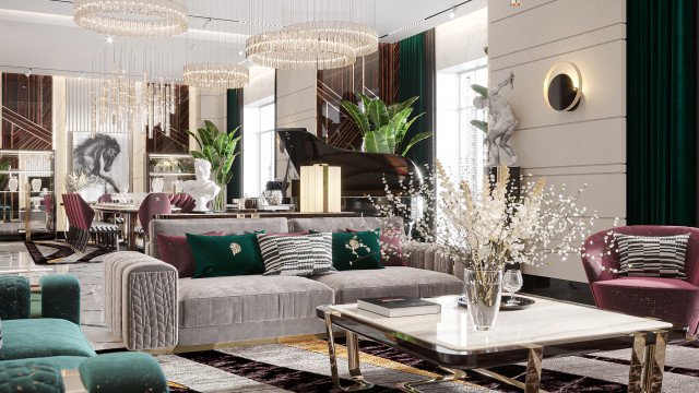 A modern espresso machine with a marble countertop, white cabinets, and built-in LED lighting.