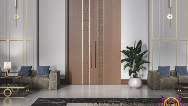 Modern luxury bedroom with white furniture, high ceilings and minimalistic decor elements.