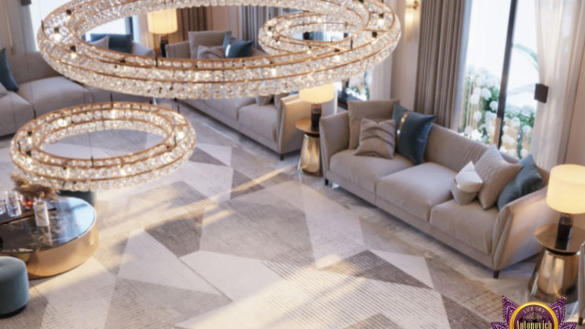 This picture shows an interior designed living room with a modern and contemporary look. The furniture pieces appear to be minimalistic and sleek with a neutral palette of colors. The flooring is a dark hardwood with an area rug on top. The walls are a light color with a large abstract artwork piece mounted above the sofa. In the corner, there is a standing lamp providing some additional lighting.