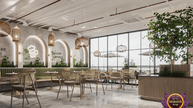 This picture shows a modern interior design with contemporary furnishings and luxury décor. The room features an elegant white sofa, two black armchairs, a large round glass table, and several lamps. A black fur area rug is placed on the floor, and there is a large abstract painting on the wall. The design is neutral, yet stylish and sophisticated.