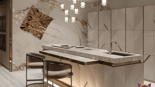 A well-appointed living room featuring a mid-century modern sofa, vintage armchairs with leather upholstery, and a polished marble coffee table.