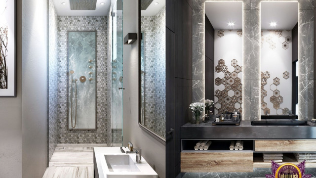 Luxurious living room with the central seating area consisting of a pink velvet couch, two white armchairs, and a black glass coffee table with gold decor elements.