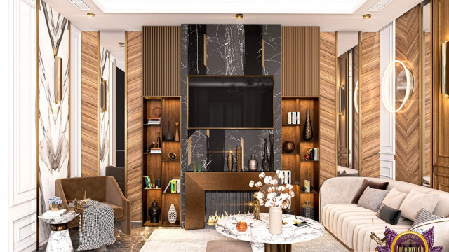 This image shows an elegant modern living room with a contemporary grey sofa, a statement coffee table, and a luxurious velvet accent chair. The walls are kept in a crisp white, while the wood floors are stained a dark brown. Several potted plants provide greenery and the look of freshness, complemented by some colourful abstract art. The decor elements come together to create a warm and inviting atmosphere.