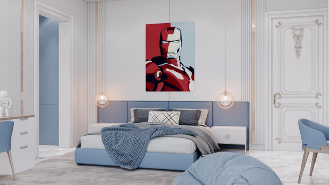 Highly stylized living room with modern furniture and accents in an earthy color palette.