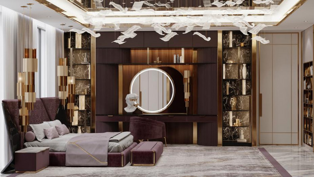 Abstract painting of a woman with blue and pink brush strokes in a surrealistic composition with a yellow background.