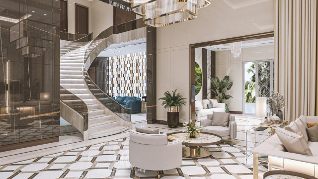 Modern contemporary interior with unique custom crafted furniture and luxury finishes.