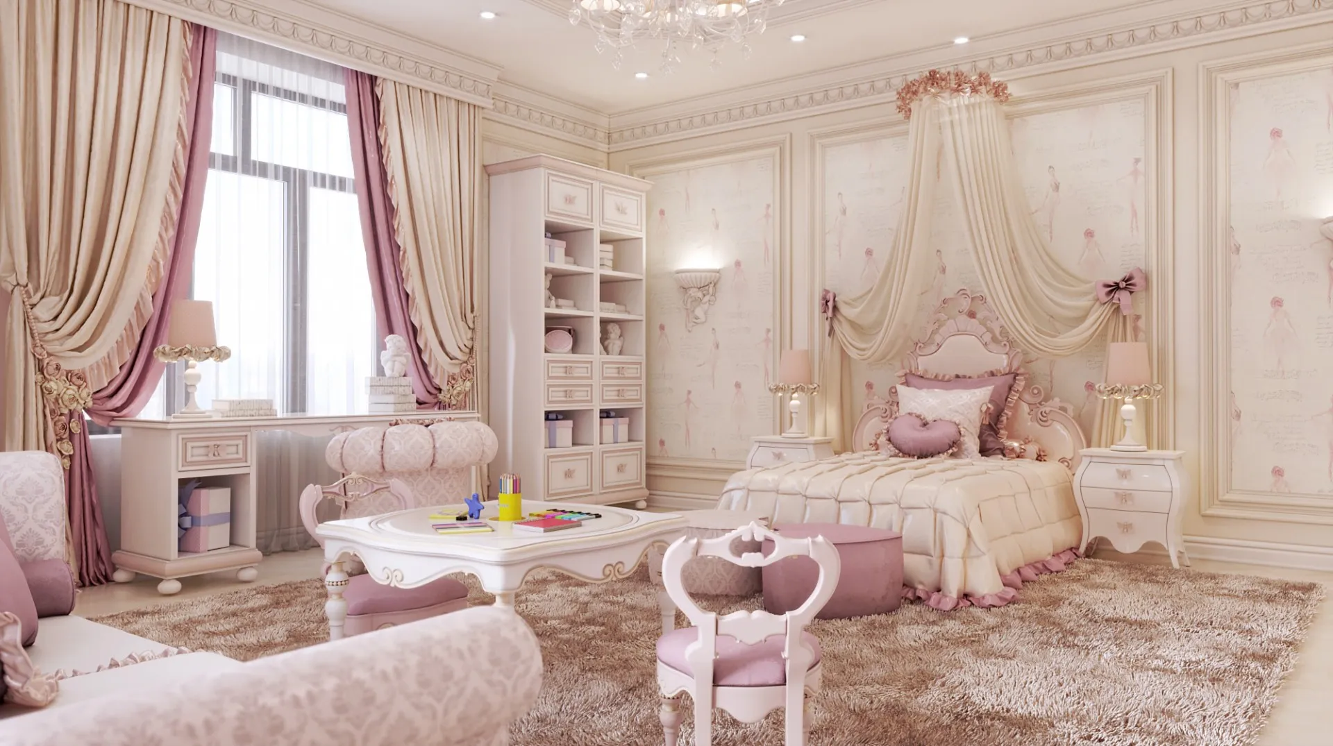 Детская комната для девочек и мальчиков — неоклассический интерьер