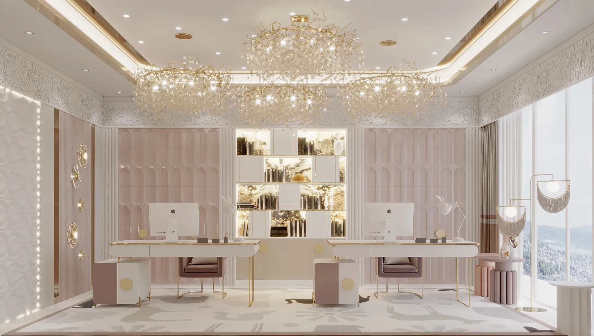 Luxury Home Office Design In Pink