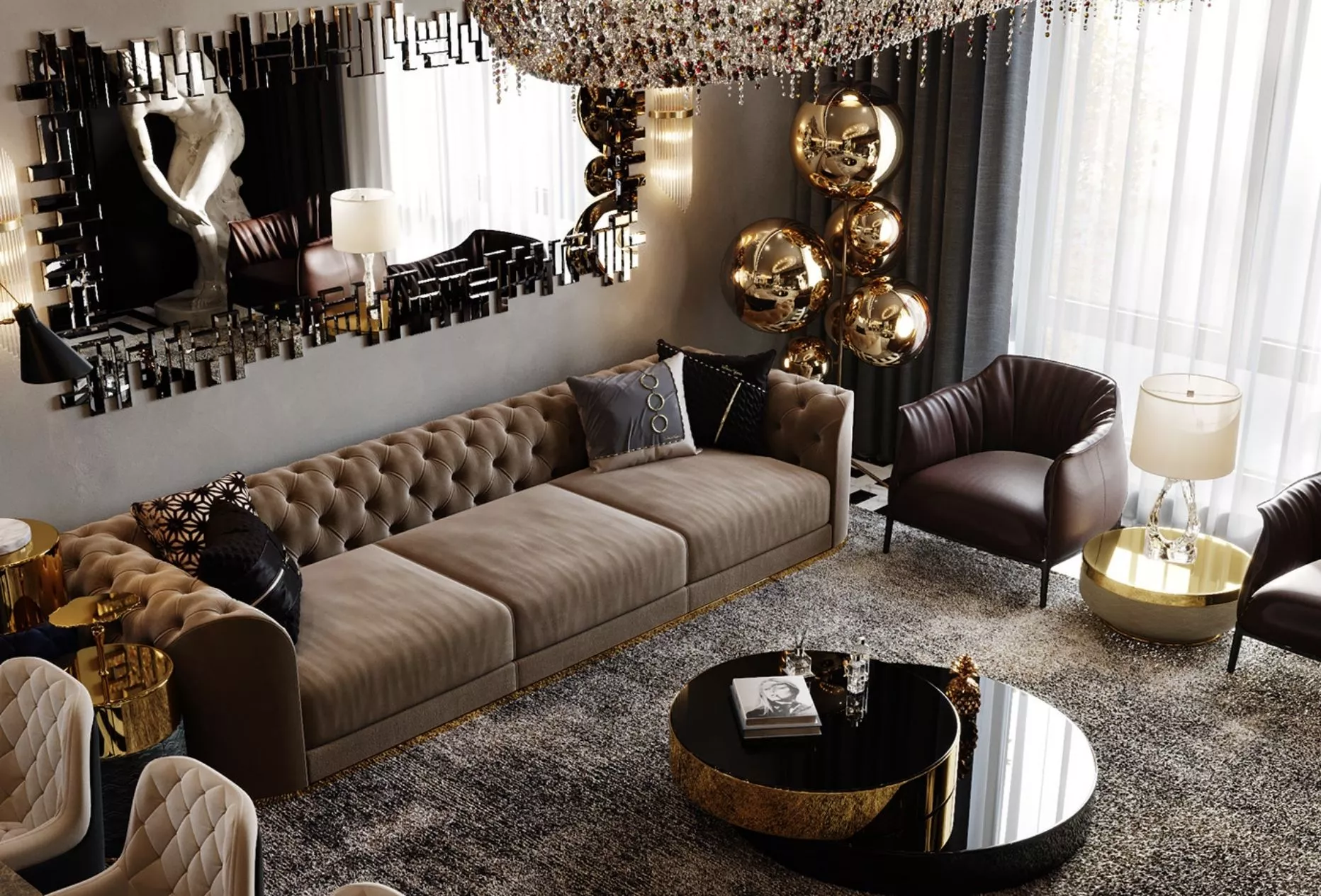 Full Brown Living Room Design Theme