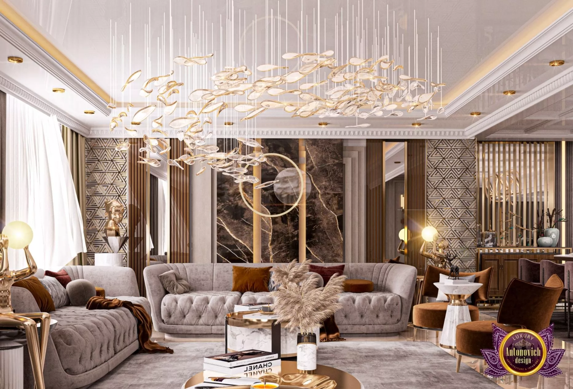 Golden Brown Family Sitting Room Interior Design