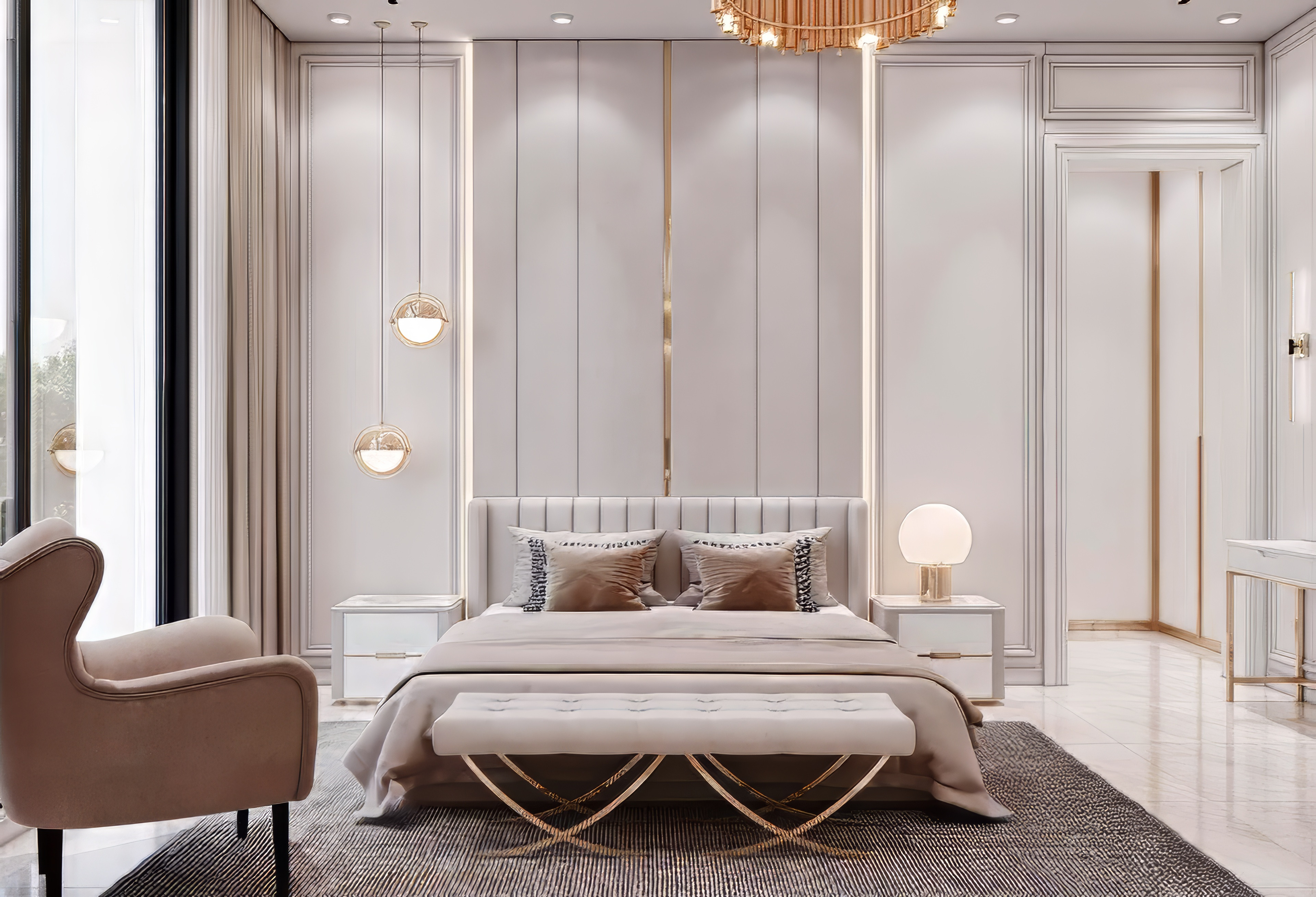 Stylish bedroom interior by Luxury Antonovich Design