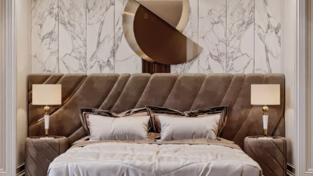 تصميم داخلي راقي لغرفة نوم واسعة