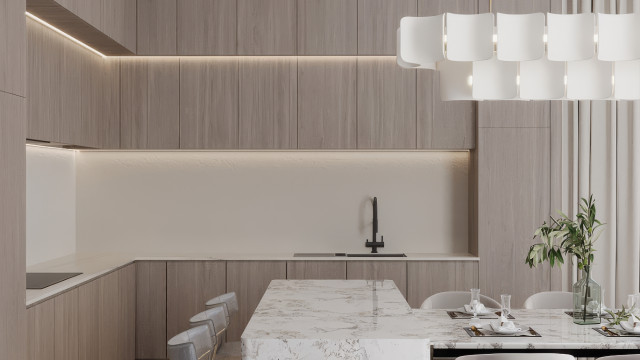 Open Kitchen Interior Design in a Dramatic Classic Mood