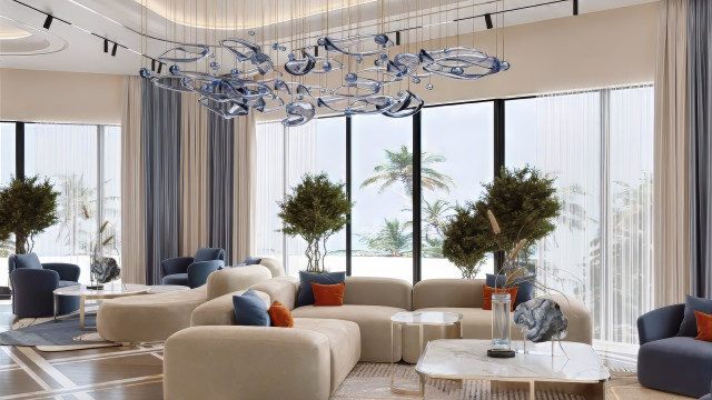 Spacious Gold and White Luxury Sitting Interior Design