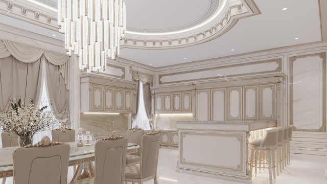 Изысканный дизайн роскошной кухни в золоте