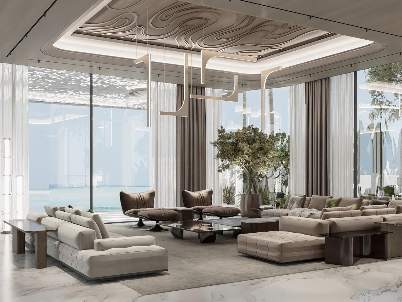 Modern Family Sitting Room and Hall Area Interior Design