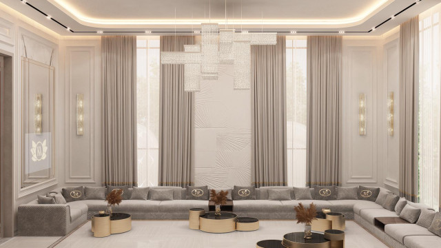 غرفة معيشة فاخرة بنمط كلاسيكي