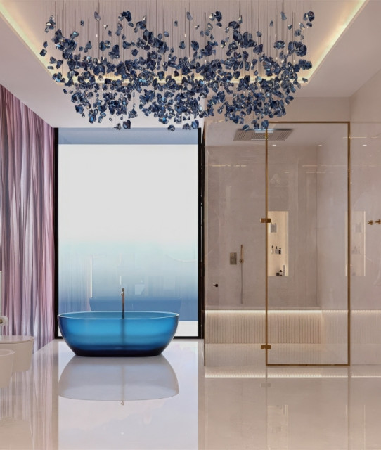 Bathroom Interior in Cream-Pink Color