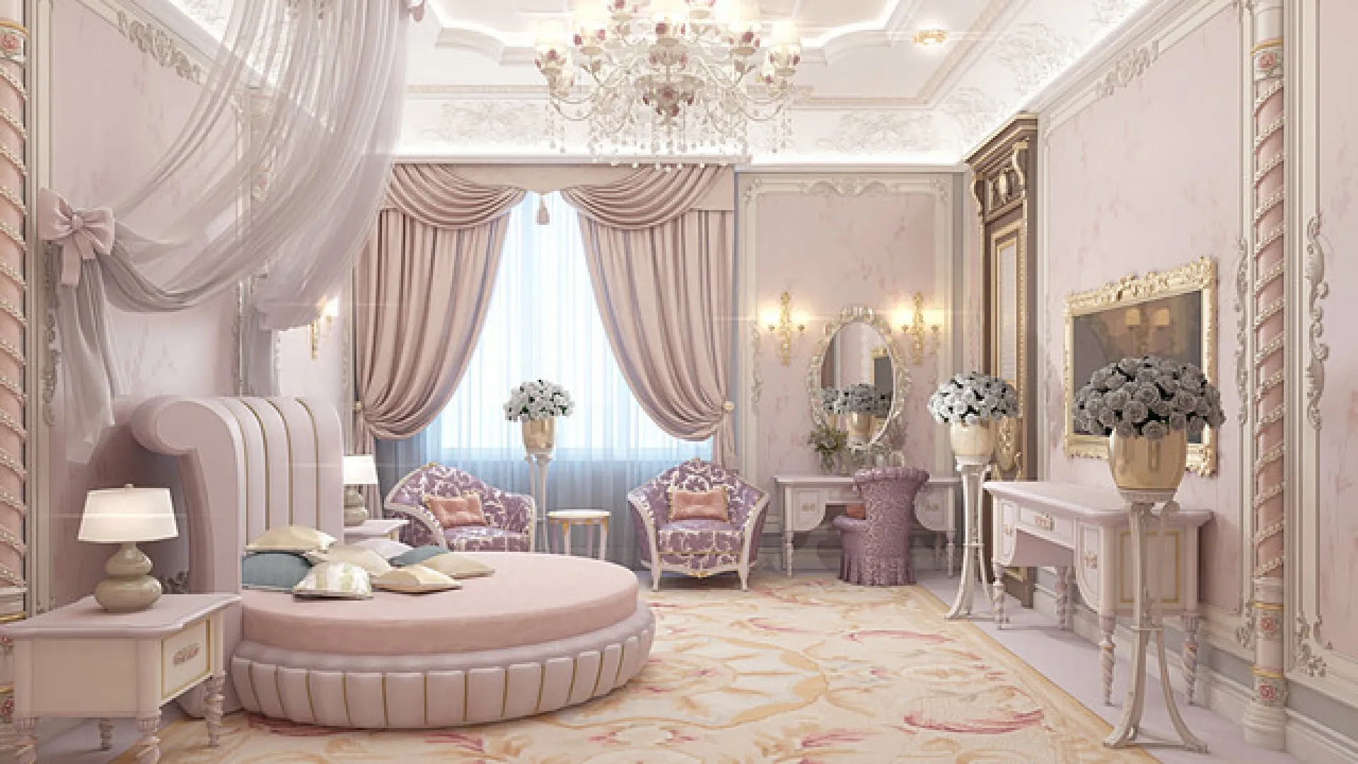 تصاميم منازل أبوجا الفاخرة: حلم بنفسجي لغرفة النوم