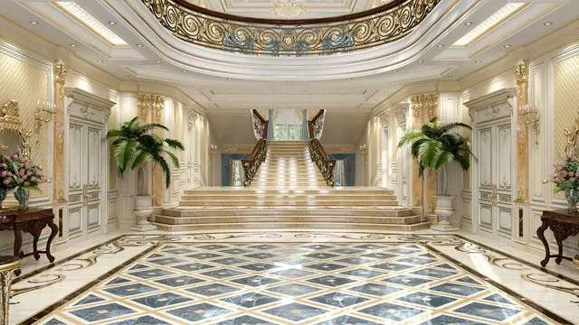 تصاميم منازل نيجيرية فاخرة: ردهة مدخل تعكس الفخامة