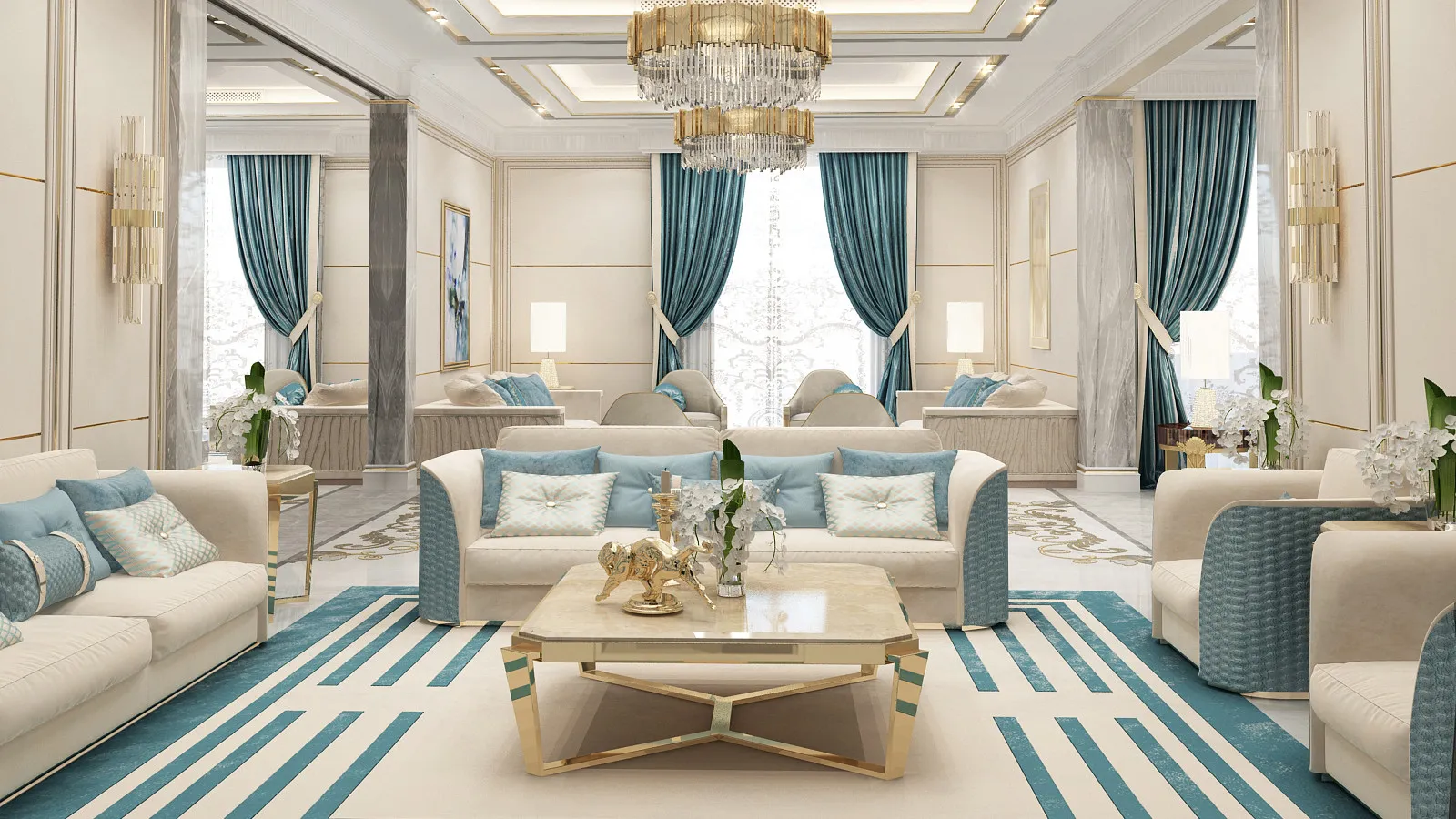 Синие акценты в гостиной — как добавить роскоши и уюта