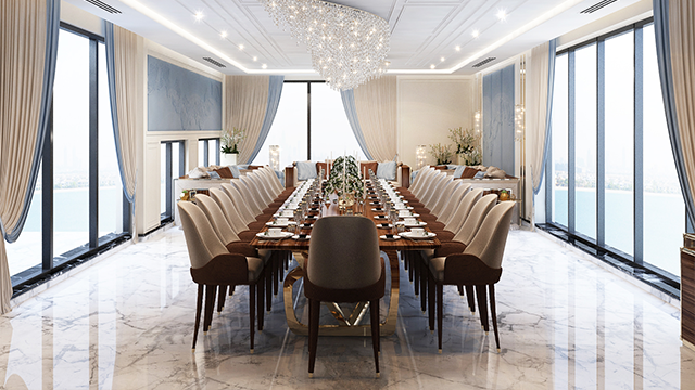 تصميم غرفة طعام فاخرة بتفاصيل كلاسيكية