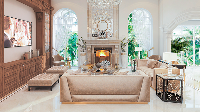 ارتقِ بغرفة المعيشة بأثاث فخم وتصميم داخلي راقٍ