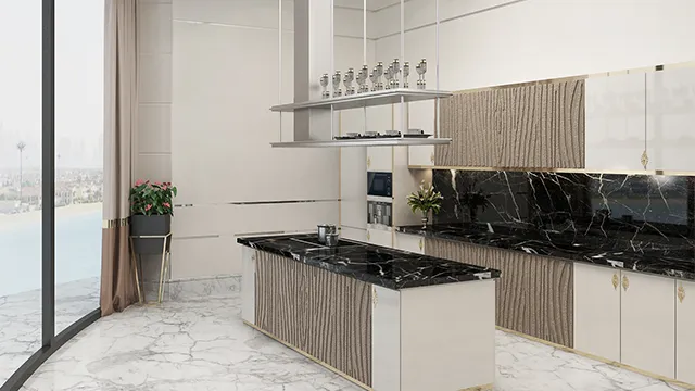 ارتقِ تصميم مطبخك برخام أسود فاخر