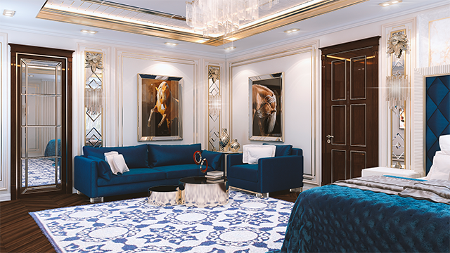 تصاميم غرف نوم زرقاء أنيقة لملاذ فاخر