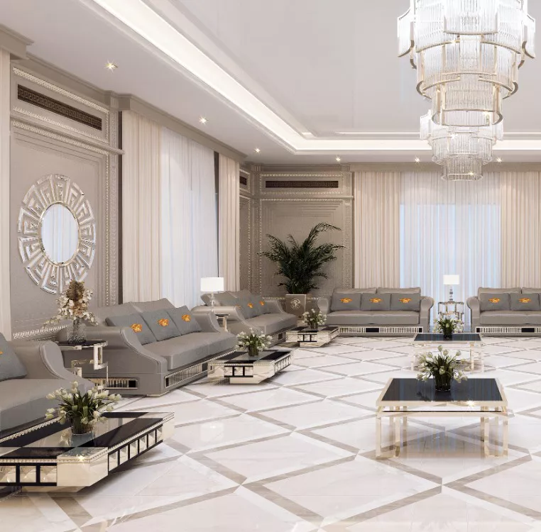 تصميم غرفة جلوس فاخر لفيلا فاخرة في دبي