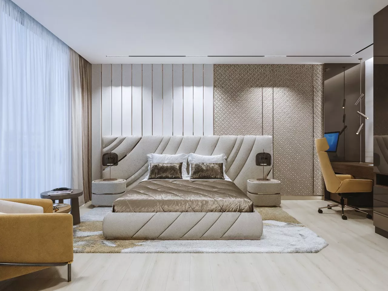 غرفة نوم فيلا فاخرة بتصميم معاصر