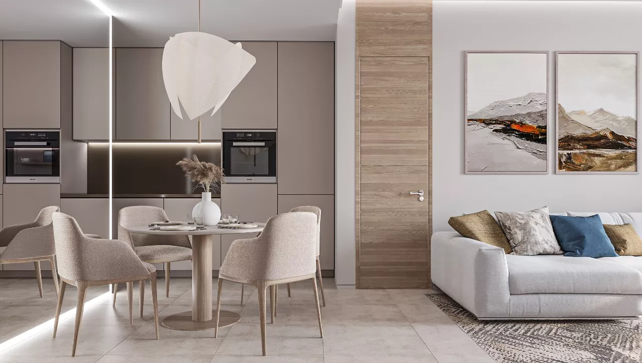 تصميم غرفة طعام معاصرة ومينيمالية لفيلا فاخرة في دبي