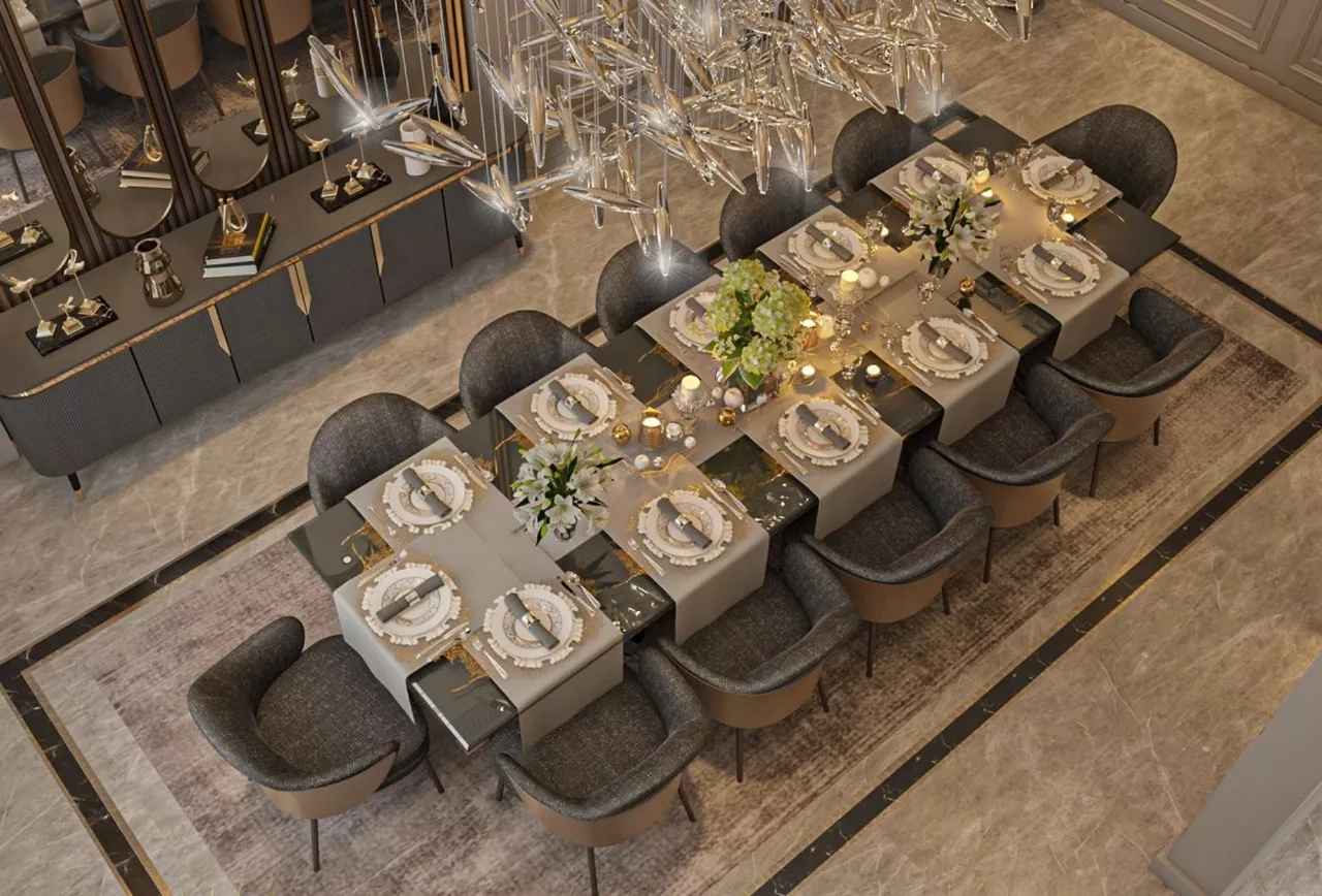 جوهر الفخامة: تصميم غرف طعام دبي