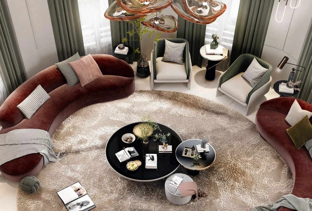 أفكار فاخرة لتصميم غرفة جلوس دائرية