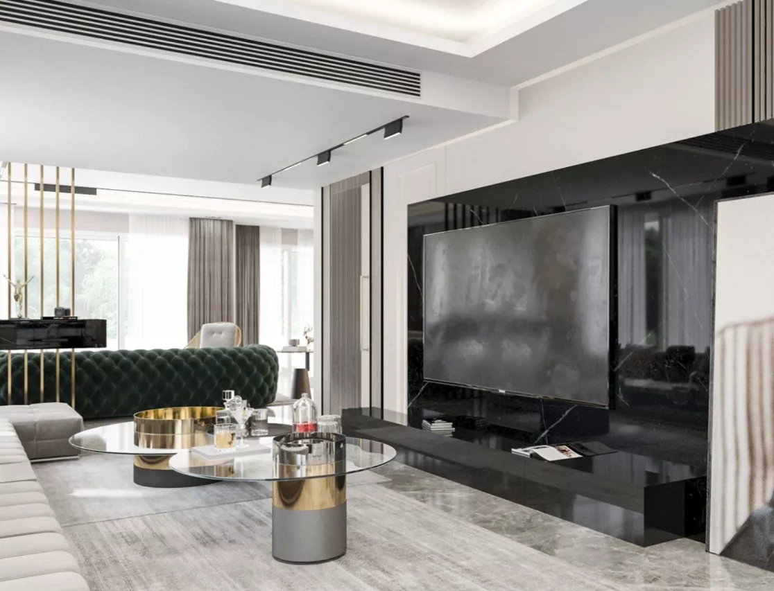 تصميم غرفة معيشة فاخرة ومريحة في دبي