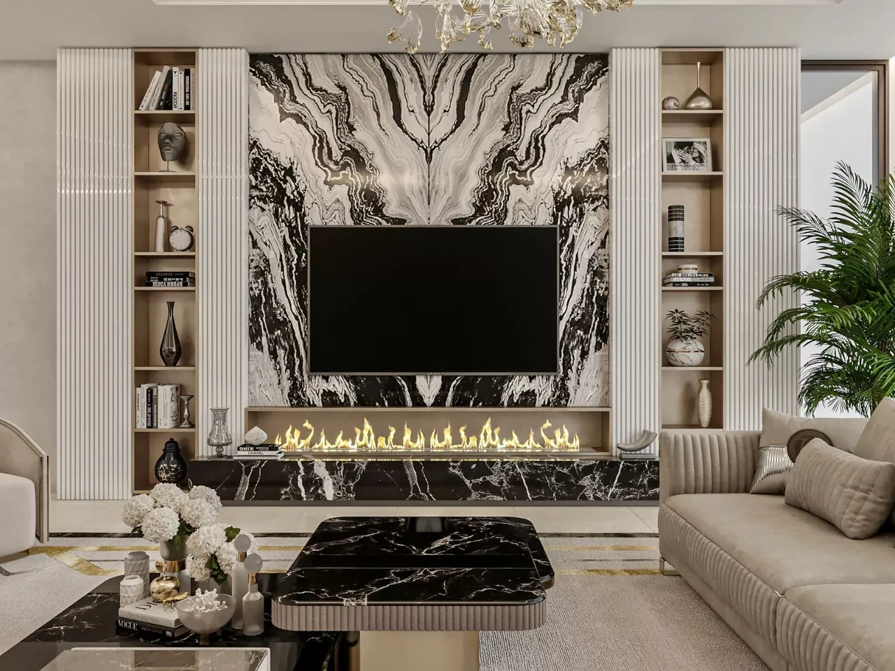 استمتع بالفخامة المطلقة: تصاميم غرف معيشة فاخرة وأثاث في دبي