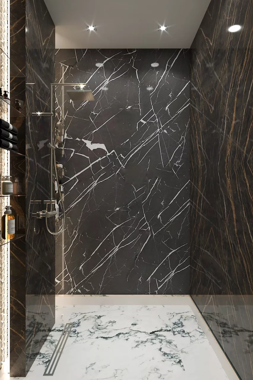 تصميم داخلي لحمام فاخر ودافئ مستوحى من دبي