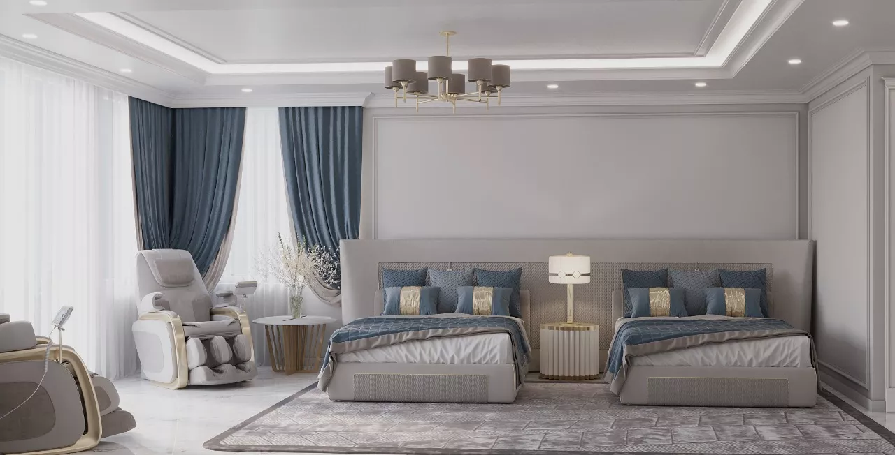 واحة غرفة نوم رئيسية محايدة مستوحاة من دبي