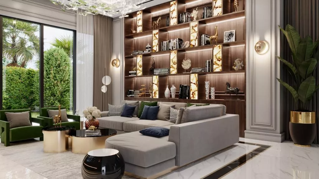 أفكار تصميم لغرفة معيشة فاخرة في دبي