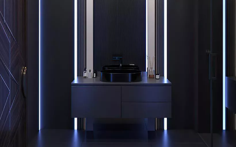 سحر التصميم: كيف ترتقي حمامات سوداء بفخامة المنزل