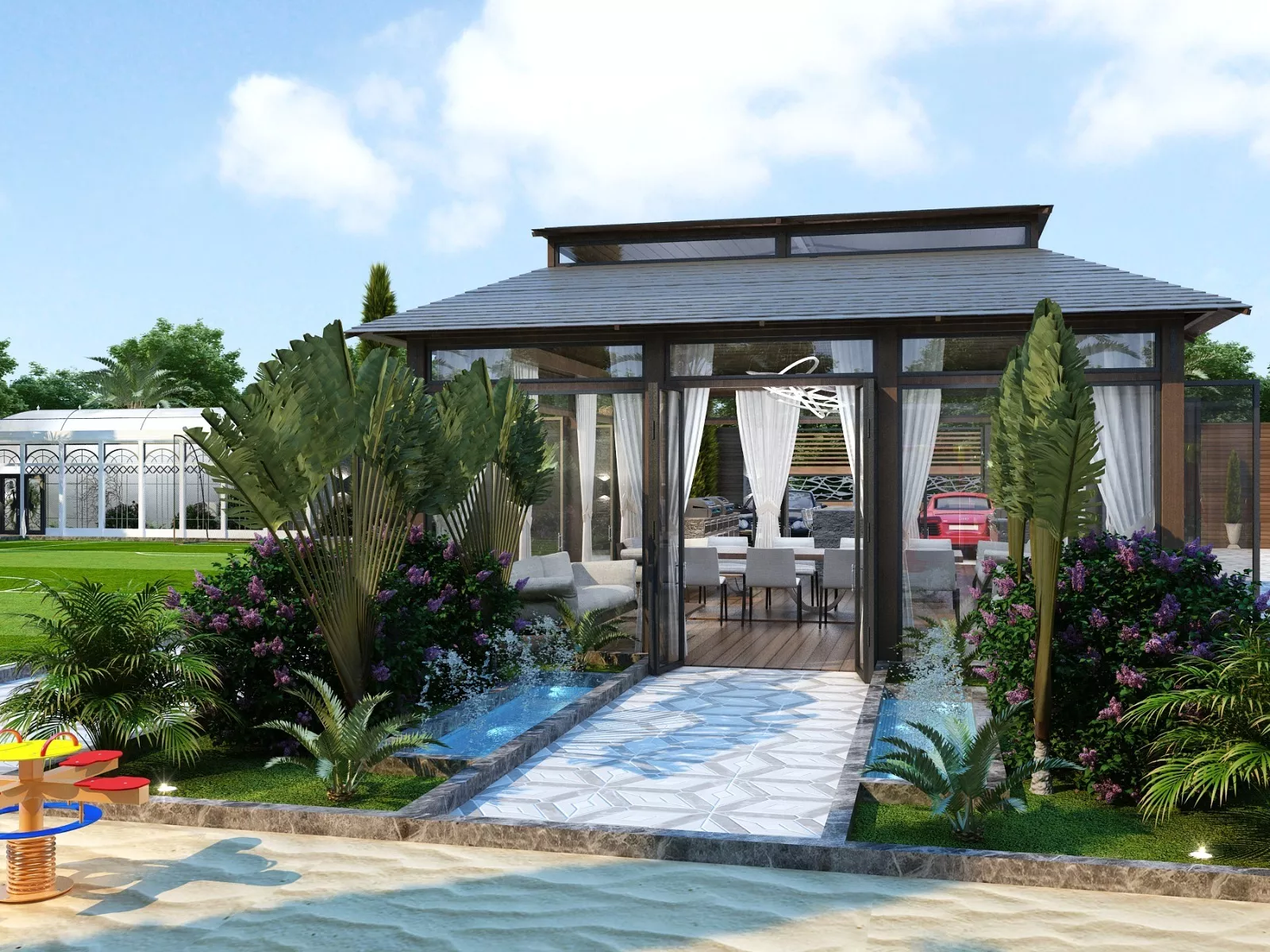 لمسات فاخرة في تصميم مسبح فاخر