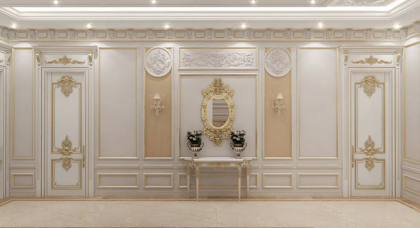 Classic Hotel Hallway Interior Design with Elevator