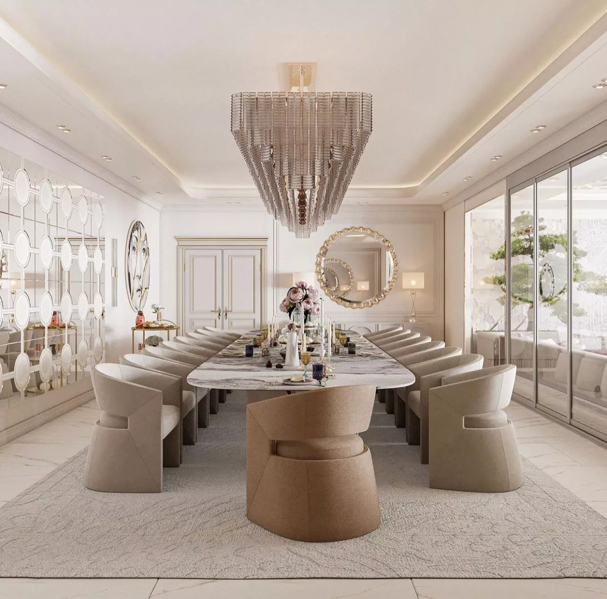 Elegant Dining Room Interior Design in Soft Brown Tones