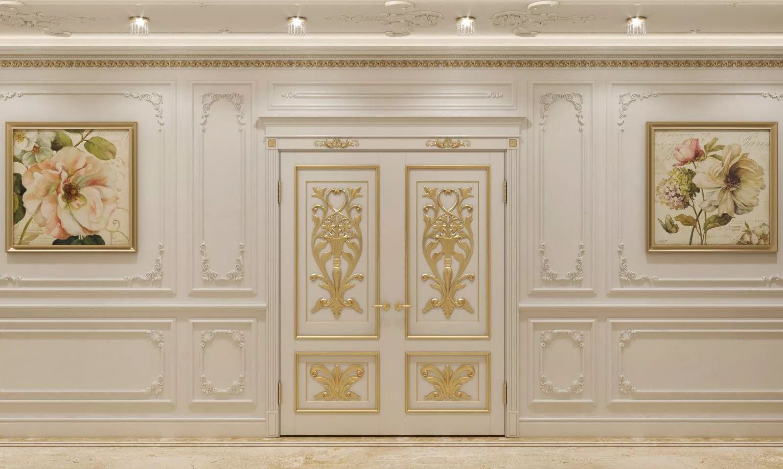 Superb Golden Hallway Interior Design in Dubai