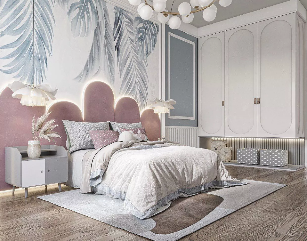 Luxurious Tranquility with The Antonovich Group's Exquisite Soft Pink Bedroom Interior Design