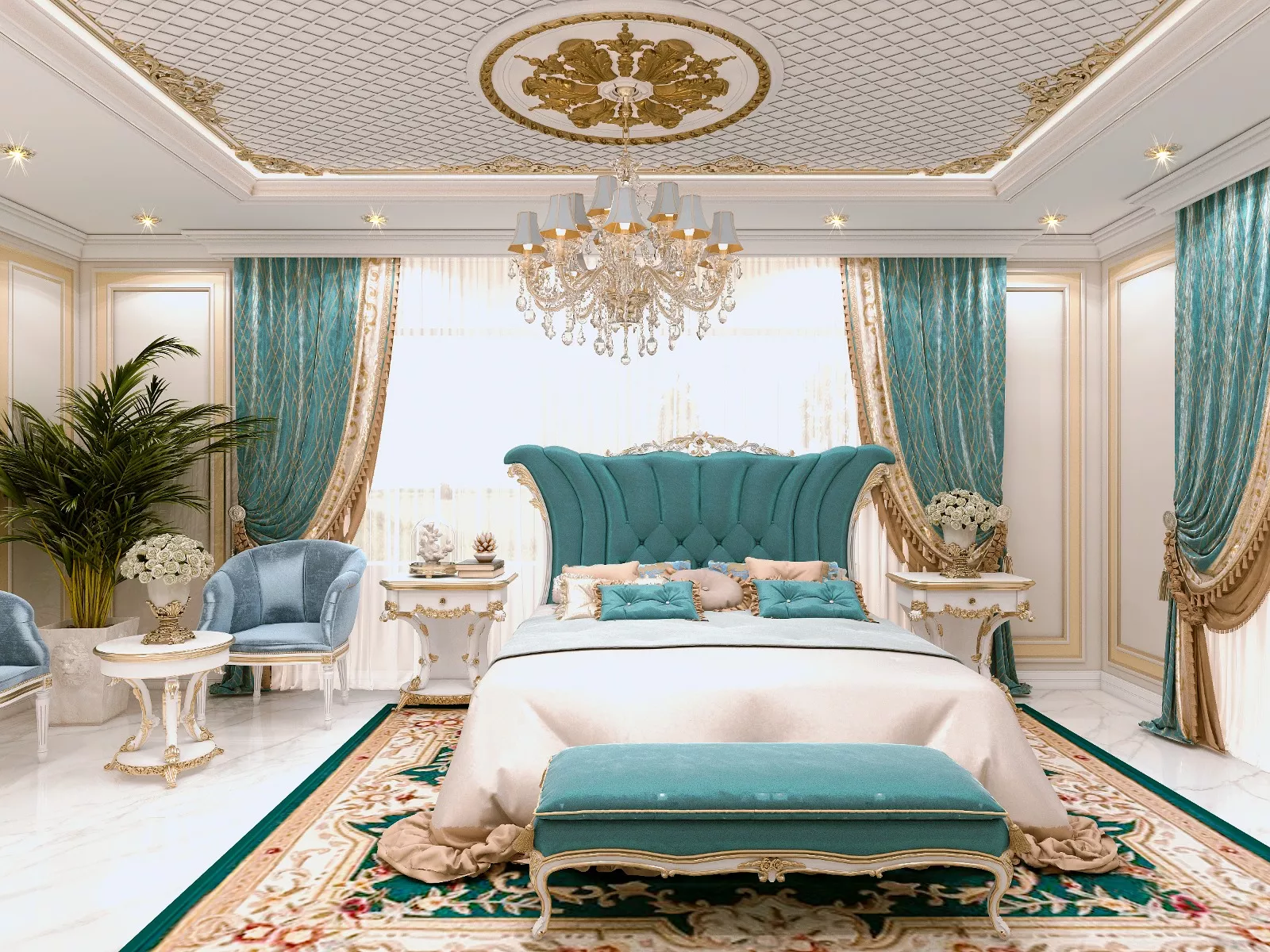 How to Use Blue-Green in Luxury Classic Bedroom Interior Design
